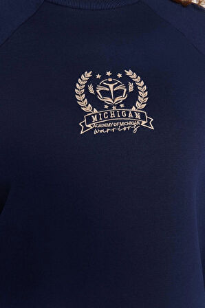 Büyük Beden Oversize Bisiklet Yaka Reglan Kol Kalın İçi Polarlı Nakış Detaylı Örme Sweatshirt