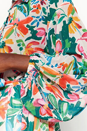 Moda Regular Casual Günlük Şifon Dokuma V Yaka Uzun Kol Skater Mini Boy Elbise