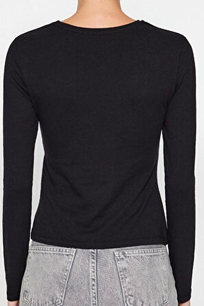 Moda Bisiklet Yaka Örme Slim Düz Desen Casual Günlük Regular Uzun Kol Bluz