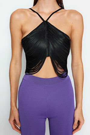 Moda Halter Yaka Dokuma Regular Düz Desen Şık gece Crop Kolsuz Bluz