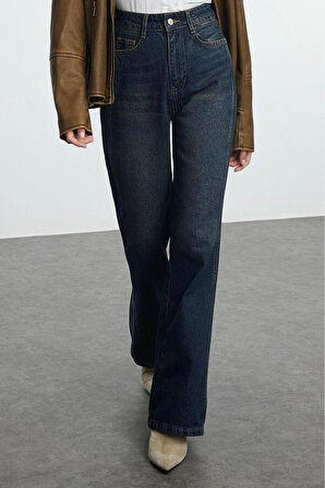 Stil Kadın Moda Denim Kot Pantolon Uzun Geniş Paça Yüksek Bel Jeans