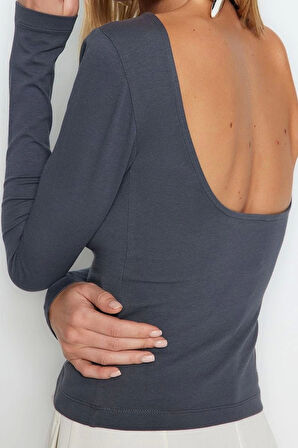 Moda Kayık Yaka Örme Slim Düz Desen Casual Günlük Regular Uzun Kol Bluz