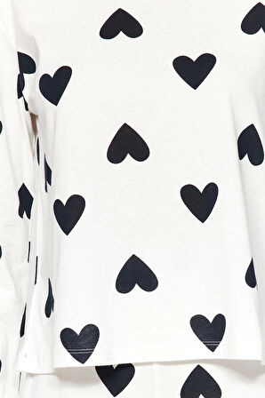 Tarz Rahat Uzun Kollu Boru Paça %100 Pamuklu Kalpli Örme Pijama Takımı