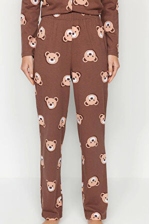 Tarz Rahat Uzun Kollu Boru Paça %100 Pamuk Tavşan Desenli Gömlek-Pantolon Örme Pijama Takımı