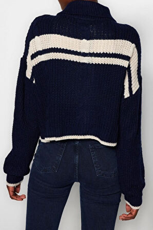 Kadın Modern Tarz Rahat Uzun Dik Yaka Renk Bloklu Kol Regular Triko Hırka