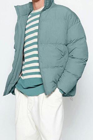 Tasarım Düz Astarlı Yaka Standart Bol Dik Unisex Oversize Fit Dik Yaka Şişme Kışlık Mont