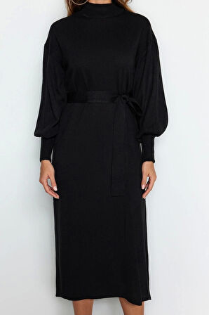 Moda Regular Casual Günlük Tek Plaka Dokuma Bisiklet Yaka Uzun Kol A-Line Maxi Boy Tesettür Elbise