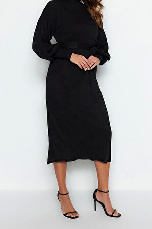 Moda Regular Casual Günlük Tek Plaka Dokuma Bisiklet Yaka Uzun Kol A-Line Maxi Boy Tesettür Elbise