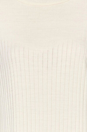 Moda Regular Günlük Ribana Kaşkorse Triko Bisiklet Yaka Uzun Kol Shift Maxi Boy Tesettür Elbise