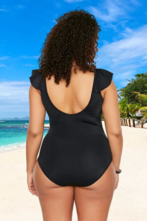 Tam Koruma Sağlayan Konforlu Plus Size Mayo Volanlı Tasarım Büyük Beden Rahat Kesim