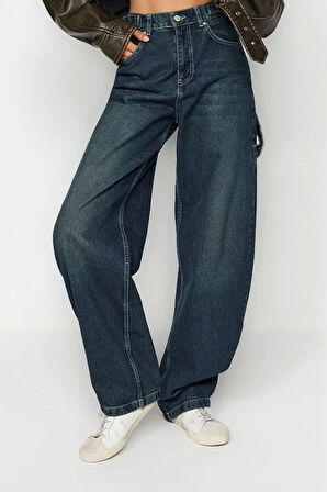Stil Kadın Moda Denim Kot Pantolon Regular Boru Paça Bol Kesim Yüksek Bel Jeans