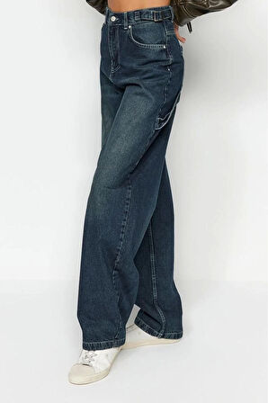 Stil Kadın Moda Denim Kot Pantolon Regular Boru Paça Bol Kesim Yüksek Bel Jeans