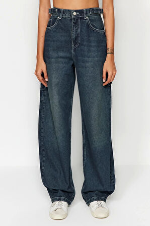 Stil Kadın Moda Denim Kot Pantolon Regular Boru Paça Bol Kesim Yüksek Bel Jeans