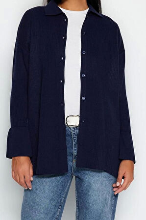 Kadın Modern Tarz Relaxed Polo Yaka Regular Triko Hırka