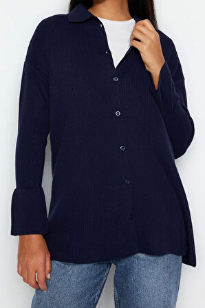 Kadın Modern Tarz Relaxed Polo Yaka Regular Triko Hırka