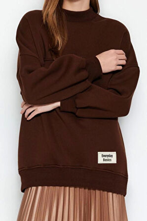 Tesettür Tarz Oversize Bisiklet Yaka Standart Kol Regular Örme İçi Polarlı Tüylü Sweatshirt