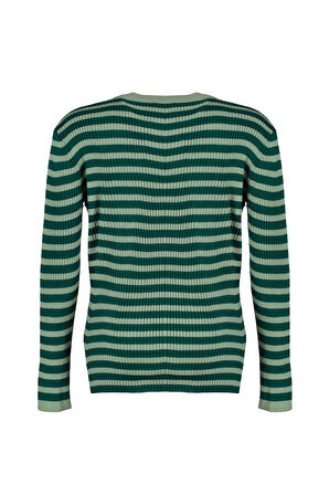 Stil Kadın Regular Standart Kol Bisiklet Yaka Büyük Beden Çizgili Fitilli Vücudu Saran Triko Kazak