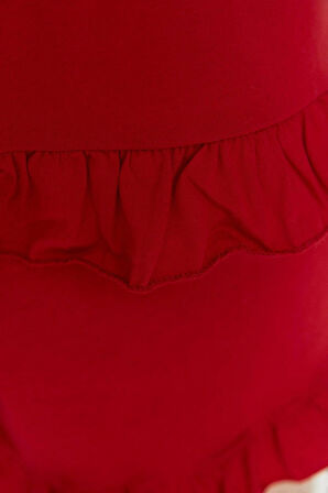 Tarz Rahat Büyük Beden Uzun Kollu Geniş Paça Fırfır Detaylı Askılı Örme Pijama Takımı