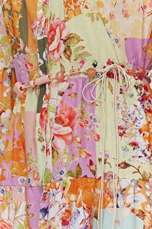 Moda Regular Günlük Keten Görünümlü Dokuma Hakim Yaka Uzun Kol A-Line Maxi Boy Tesettür Elbise