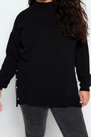 Büyük Beden Kadın Modern Tarz Rahat Uzun Balıkçı Yaka Düz Kol Uzun Triko Kazak