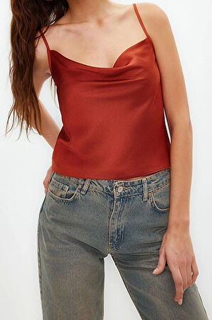 Moda Degaje Yaka Dokuma Regular Düz Desen Casual Günlük Regular Askılı Kol Bluz
