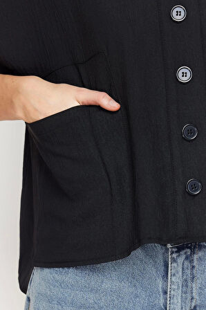 Moda Kadın Gömlek Yaka Düz Desen Günlük Oversize Geniş Kalıp Fakir Kol Dokuma Gömlek