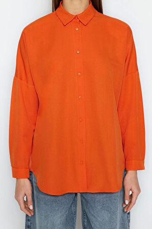 Moda Kadın Gömlek Yaka Düz Desen Günlük Pamuklu Oversize Geniş Kalıp Dokuma Gömlek