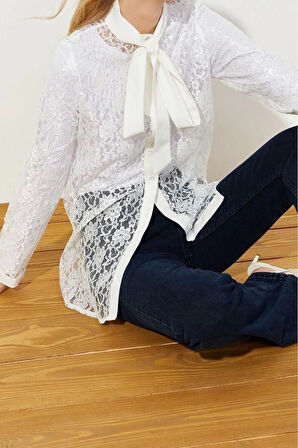 Moda Kadın Tesettür Şal Yaka Şal Desen Desen Günlük Brode Dantel Şık Dokuma Gömlek