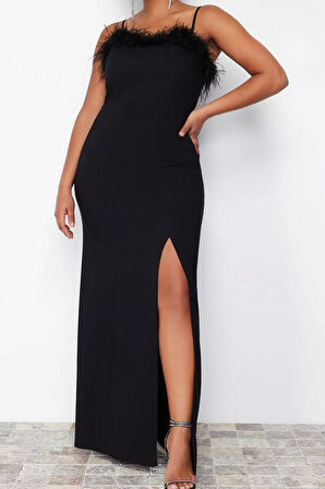 Moda Fit Düğün Nikah Finike Dokuma Straplez Kolsuz Kol Shift Maxi Boy Büyük Beden Elbise