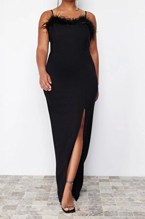 Moda Fit Düğün Nikah Finike Dokuma Straplez Kolsuz Kol Shift Maxi Boy Büyük Beden Elbise