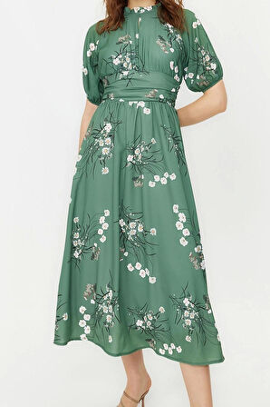 Moda Regular Günlük Jessica Dokuma Bisiklet Yaka Truvakar Kol Kol A-Line Maxi Boy Tesettür Elbise