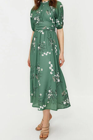 Moda Regular Günlük Jessica Dokuma Bisiklet Yaka Truvakar Kol Kol A-Line Maxi Boy Tesettür Elbise