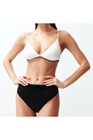 Moda Düz Atma Kap Üçgen Yüksek Bel Brief Saks Üçgen Nakışlı Yüksek Bel Regular Bikini Takımı