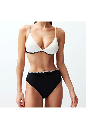 Moda Düz Atma Kap Üçgen Yüksek Bel Brief Saks Üçgen Nakışlı Yüksek Bel Regular Bikini Takımı