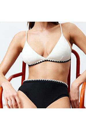 Moda Düz Atma Kap Üçgen Yüksek Bel Brief Saks Üçgen Nakışlı Yüksek Bel Regular Bikini Takımı