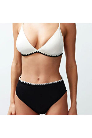Moda Düz Atma Kap Üçgen Yüksek Bel Brief Saks Üçgen Nakışlı Yüksek Bel Regular Bikini Takımı