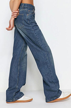 Stil Kadın Moda Denim Kot Pantolon Regular Geniş Paça Mavi Soluk Vintage Yüksek Bel Jeans