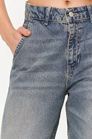 Stil Kadın Moda Denim Kot Pantolon Regular Geniş Paça Solukli Vintage Düşük Bel Skater Jeans