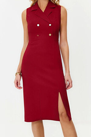 Moda Regular Gündüz Gece Finike Dokuma Ceket Yaka Kolsuz Kol Bodycone Midi Boy Elbise