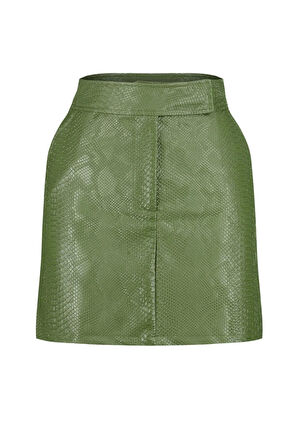 Moda Shift Düz Desen Şık Gece Mini Boy Premium Yüksek Kalite A-Line Suni Deri Mini Dokuma Etek