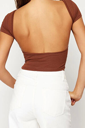 Moda Bisiklet Yaka Örme Slim Düz Desen Casual Günlük Crop Kısa Kol Bluz