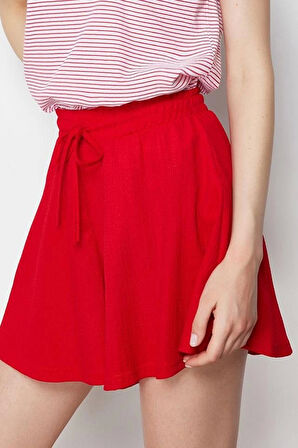 Moda Örme Normal Bel Geniş Paça Gündelik Vizon Rahat Kesim Normal Bel Bürümcük Dokulu Şort