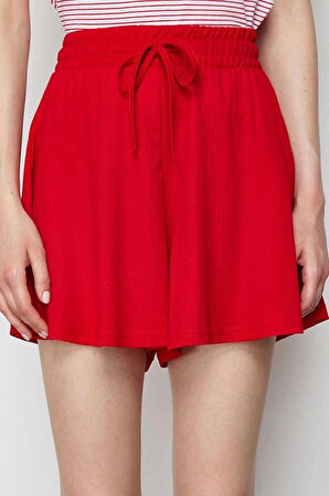 Moda Örme Normal Bel Geniş Paça Gündelik Vizon Rahat Kesim Normal Bel Bürümcük Dokulu Şort