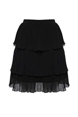Moda Regular Düz Desen Günlük Mini Boy Piliseli Eteği Fırfırlı Şifon Mini Dokuma Etek