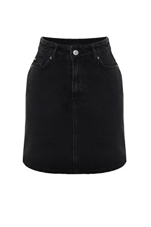 Moda A-line Düz Desen Günlük Mini Boy Yüksek Bel Mini Denim Etek