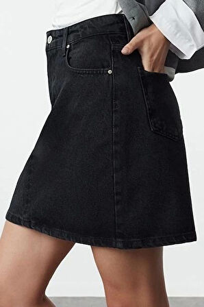 Moda A-line Düz Desen Günlük Mini Boy Yüksek Bel Mini Denim Etek