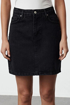 Moda A-line Düz Desen Günlük Mini Boy Yüksek Bel Mini Denim Etek