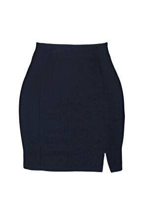 Moda Bodycon Düz Desen Şık Gece Mini Boy Yırtmaç Detaylı Dokuma Etek