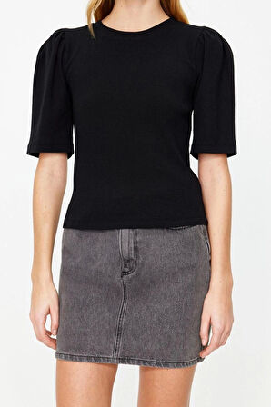 Moda Bisiklet Yaka Örme Slim Düz Desen Casual Günlük Regular Truvakar Kol Kol Bluz