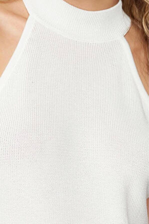 Moda Halter Yaka Triko Fit Düz Desen Casual Günlük Regular Kolsuz Bluz